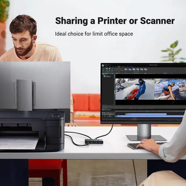 Alt view image 6 of 6 - UGREEN USB 3.0 Switch Selector 2 Computers Share 4 USB 3.0 Ports KVM Switcher USB for PC Laptop Keyboard Mouse Printer Scanner One Button Switch Adapter with 2 Pack USB 3.0 Cables