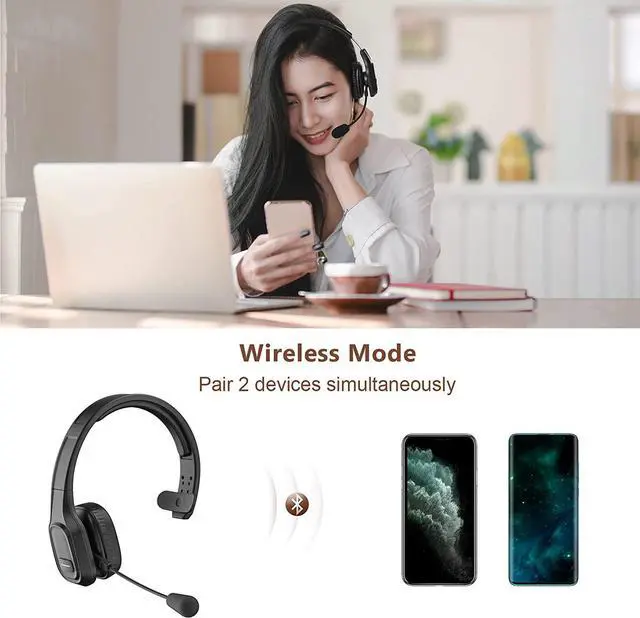 Alt view image 4 of 7 - COMEXION Trucker Bluetooth Headset V5.0, Wireless Headset with Noise Canceling&Mute Microphone for Cell Phones, On Ear Bluetooth Headphone for Computer, Zoom Meetings, Skype, Home Office