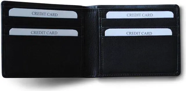 Alt view image 3 of 5 - RFID Blocking Mens BiFold Wallet  Genuine Deluxe Black Leather, ID Theft Protection