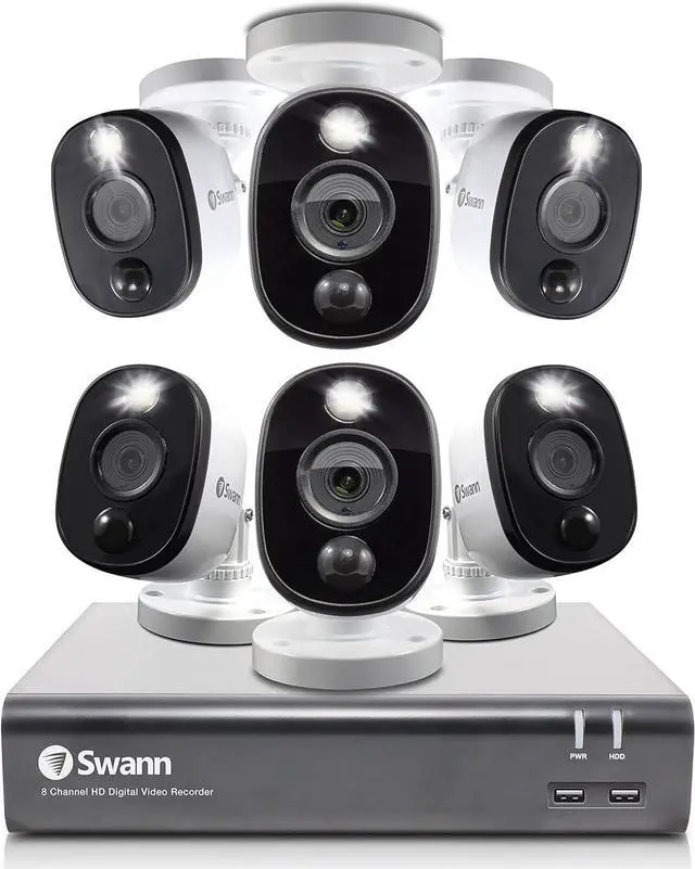 Alt view image 4 of 7 - 8-Channel, 6-Camera Indoor/Outdoor Wired 1080p 1TB DVR Surveillance System - Black/Gray/White