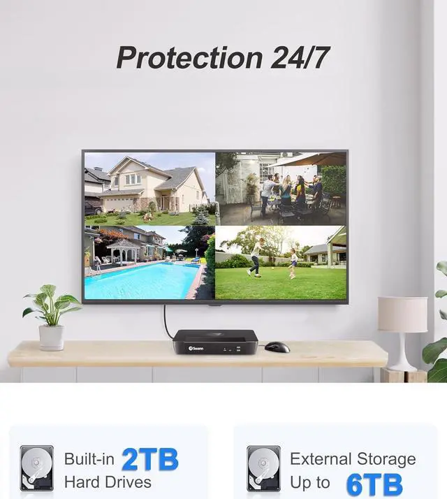 Alt view image 5 of 6 - Swann - Pro 4K, 8-Channel, 6-Dome Camera Indoor/Outdoor PoE Wired 4K UHD 2TB HDD NVR Security Surveillance System - White