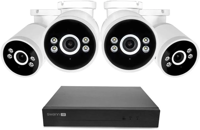 Main image of Swann AdvancedX Wired NVR 4K Security Camera System, 8 Channels, 4 PoE Cameras Outdoor, 1TB HDD Storage, Color Night Vision, Smart AI Video Analytics/Alerts, Motion Detection, 24/7 Recording
