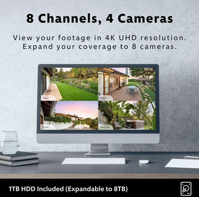 Alt view image 4 of 7 - Swann AdvancedX Wired NVR 4K Security Camera System, 8 Channels, 4 PoE Cameras Outdoor, 1TB HDD Storage, Color Night Vision, Smart AI Video Analytics/Alerts, Motion Detection, 24/7 Recording
