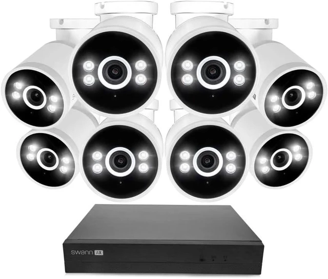 Main image of Swann AdvancedX Wired NVR 4K Security Camera System, 8 Channels, 8 PoE Cameras Outdoor, 1TB HDD Storage, Color Night Vision, Smart AI Video Analytics/Alerts, Motion Detection, 24/7 Recording