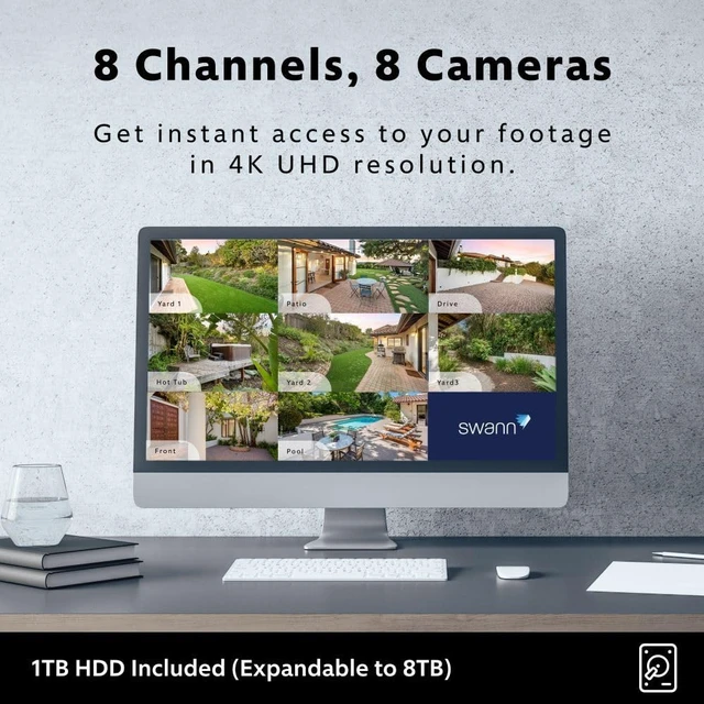 Alt view image 4 of 7 - Swann AdvancedX Wired NVR 4K Security Camera System, 8 Channels, 8 PoE Cameras Outdoor, 1TB HDD Storage, Color Night Vision, Smart AI Video Analytics/Alerts, Motion Detection, 24/7 Recording
