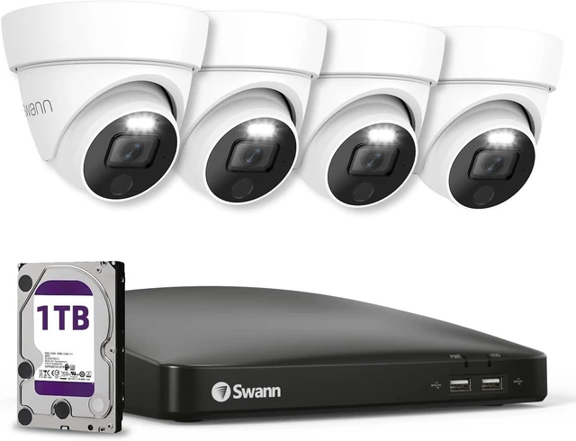 Main image of Swann 4K Wired DVR Security Camera System, 4 Domes, 8 Channel, 1TB HDD