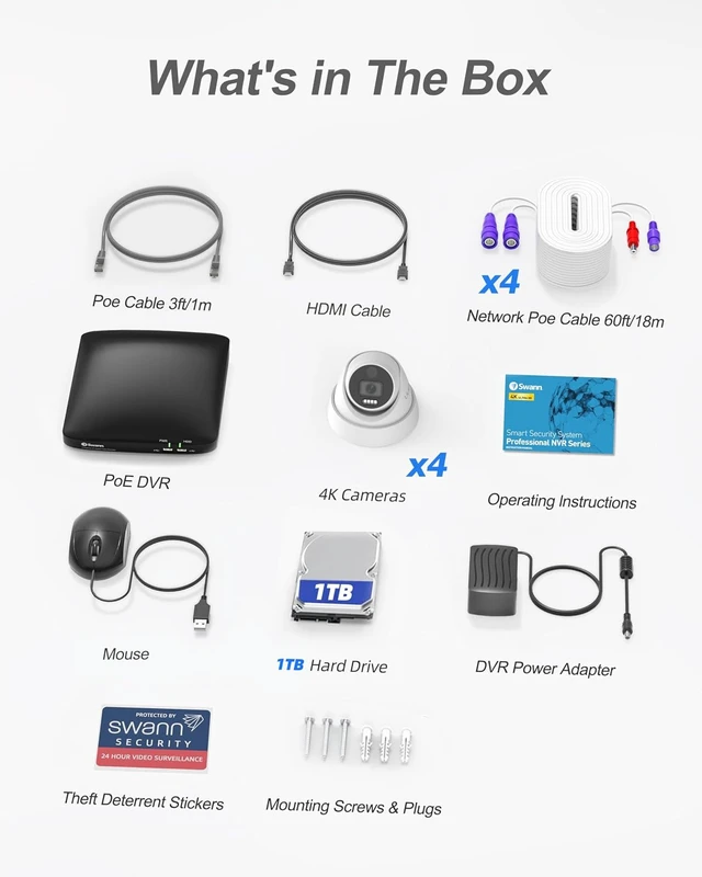 Alt view image 5 of 7 - Swann 4K Wired DVR Security Camera System, 4 Domes, 8 Channel, 1TB HDD
