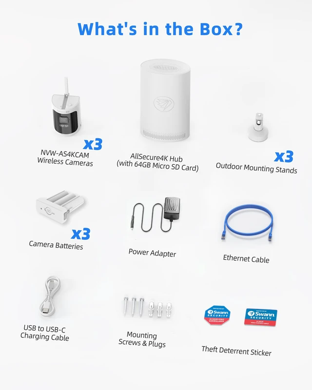 Alt view image 7 of 7 - Swann AllSecure4K Wireless Security Kit with 3X Wire-Free Cameras & NVR Tower