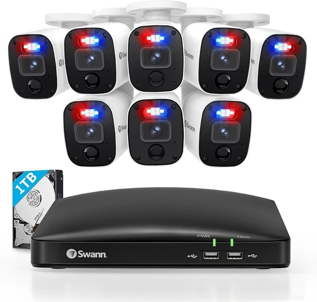 Alt view image 3 of 9 - Swann - Enforcer 8 Channel, 8 Camera Indoor/Outdoor, Wired 1080p 1TB HD DVR Security System with 1-Way Audio over Coax