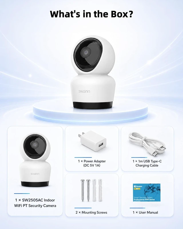 Alt view image 7 of 7 - Swann 3K Indoor Pan Tilt WiFi Security Camera, 5MP Plug-in Home PT Camera with Night Vision, Two-Way Audio, Human Motion Detection, Work Security APP(2 Packs)