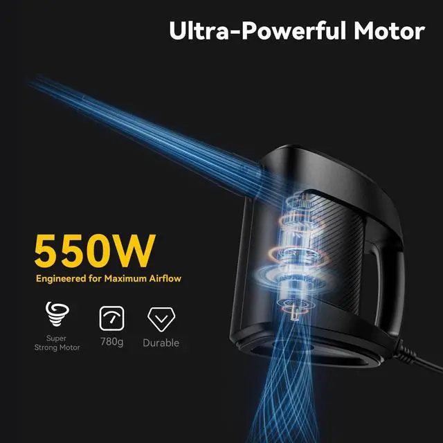 Alt view image 2 of 7 - Electric Air Duster 550W  Powerful Compressed Air Blower for PC, Laptop, Electronics, Home Cleaning  Replaces Canned Air, Datavac Alternative