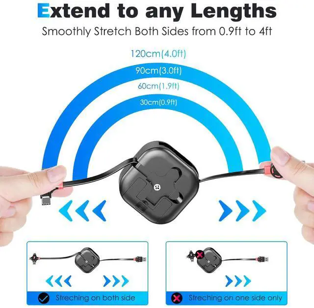 Alt view image 6 of 7 - KEHIPI Multi Charging Cable 4.5A, 4Ft/2Pack Multi Chargers for All Devices 3 in 1 Retractable Car Cable Fast Charging USB C Cord with Type C/Micro USB Port for Samsung S24,iPhone 16 15,PS,Tablets