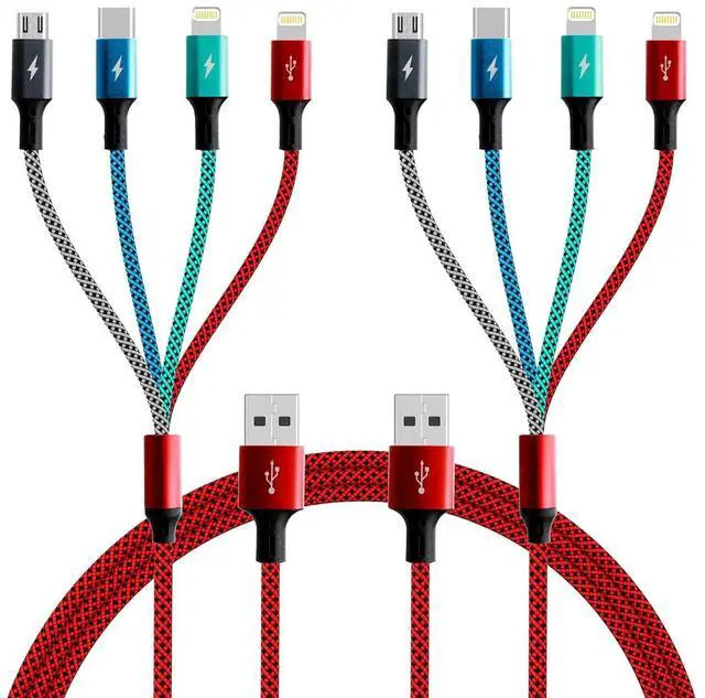 Main image of KEHIPI Multi Charging Cable 4A, Multi Charger Cable Nylon Braided 4 in 1 Charging Cord Multi USB Cable Fast Charging Cord with iP/Type C/Micro USB Port for Cell Phones, Tablets,iPads,PS (2-Pack 6Ft)