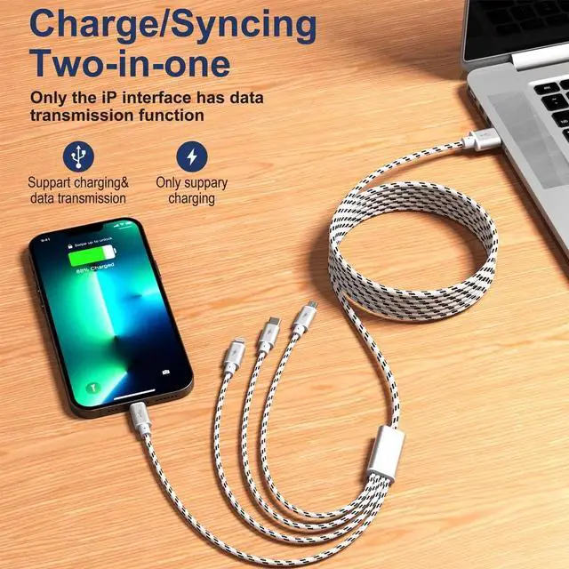 Alt view image 2 of 6 - KEHIPI 10ft Multi Charging Cable, 2Pack 4 in 1 Long Multiple Charging Cord,Multi Chargers for All Devices,USBC Cable with Lightning/Micro USB/Type C Ports for iPhone Series/Tablets/Samsung Galaxy/PS