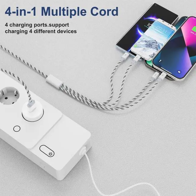 Alt view image 3 of 6 - KEHIPI 10ft Multi Charging Cable, 2Pack 4 in 1 Long Multiple Charging Cord,Multi Chargers for All Devices,USBC Cable with Lightning/Micro USB/Type C Ports for iPhone Series/Tablets/Samsung Galaxy/PS