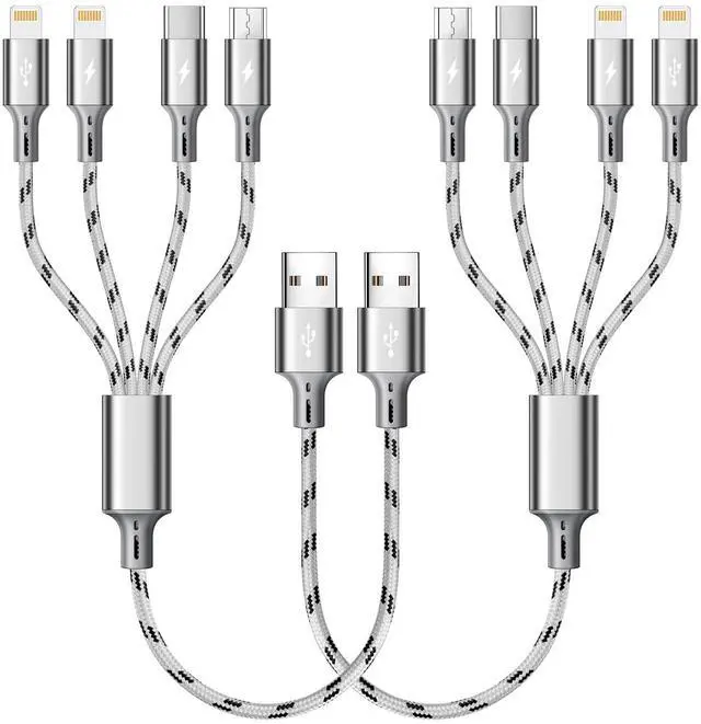Main image of KEHIPI Multi Charging Cable 2Pack 1Ft Short Multi Charging Cord Braided 4 in 1 Multiple USB Cable Charger Cable with Lightning/Type C/Micro USB Port for Cell Phone, iPhone, Galaxy, PS, Tablets