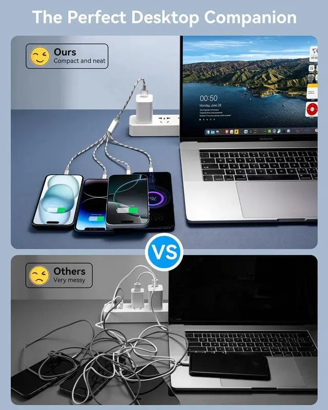 Alt view image 6 of 7 - KEHIPI Multi Charging Cable 2Pack 1Ft Short Multi Charging Cord Braided 4 in 1 Multiple USB Cable Charger Cable with Lightning/Type C/Micro USB Port for Cell Phone, iPhone, Galaxy, PS, Tablets