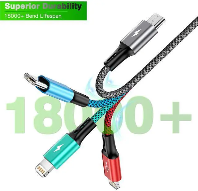 Alt view image 4 of 7 - KEHIPI 6ft 2Pack Multi Charging Cable,4 in1 Charging Cable Charging Cables for Multiple Devices Nylon Braided Universal Phone Charger Cord with IP/USB-C/Micro Port for Cellphone,iPhone,Samsung,Tablets