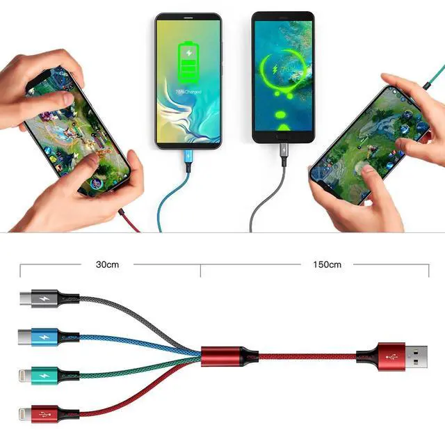 Alt view image 5 of 7 - KEHIPI 6ft 2Pack Multi Charging Cable,4 in1 Charging Cable Charging Cables for Multiple Devices Nylon Braided Universal Phone Charger Cord with IP/USB-C/Micro Port for Cellphone,iPhone,Samsung,Tablets