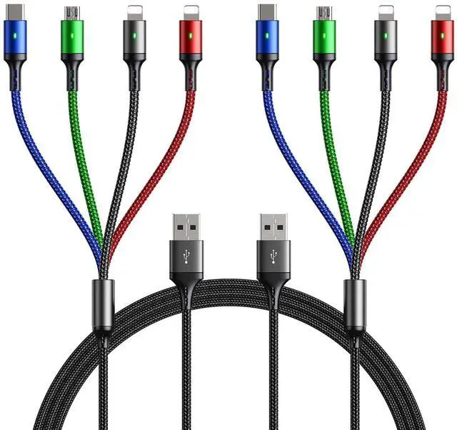 Main image of KEHIPI Multi Charging Cable 4A, [5Ft/ 2Pack] 4 in 1 Charger Cable,Braided Multiple USB Cable Universal Phone Charging Cord with IP/Type C/Micro USB Port for iPhone16/15/14/13 Series/Samsung Series/PS