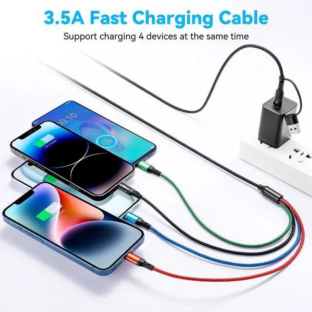 Alt view image 2 of 7 - KEHIPI 5 in 1 Multi Charging Cable 3.5A, Multi Fast Charging Cord USB A/C to Type C/Micro USB/Lightning Universal Braided Charger Cable,Multi Charger for Cell Phones,iPhone,Galaxy (2, Black, 4Feet)