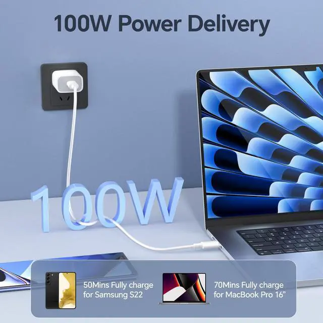 Alt view image 2 of 7 - KEHIPI 100W USB C to USB C Cable 2 Pack 6.6ft USB C Charger Cable for Android/Laptop, Type C Fast Charging Cable C Charger Cord Compatible with iPhone 16/15/Pro/Max/Plus/MacBook/iPad Pro/Air/Samsung