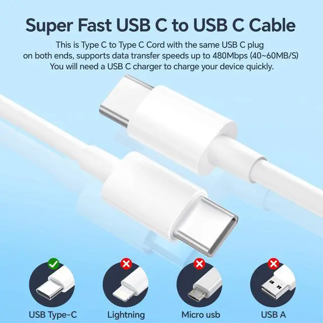 Alt view image 3 of 7 - KEHIPI 100W USB C to USB C Cable 2 Pack 6.6ft USB C Charger Cable for Android/Laptop, Type C Fast Charging Cable C Charger Cord Compatible with iPhone 16/15/Pro/Max/Plus/MacBook/iPad Pro/Air/Samsung