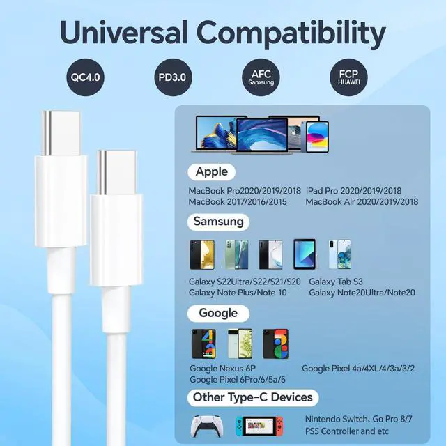 Alt view image 7 of 7 - KEHIPI 100W USB C to USB C Cable 2 Pack 6.6ft USB C Charger Cable for Android/Laptop, Type C Fast Charging Cable C Charger Cord Compatible with iPhone 16/15/Pro/Max/Plus/MacBook/iPad Pro/Air/Samsung