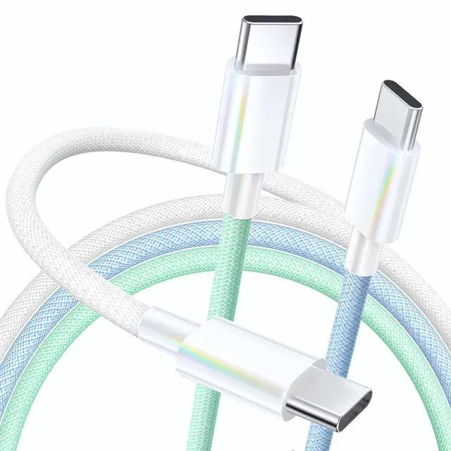 Main image of KEHIPI USB C Cable, 3 Pack 6FT 60W USB C to USB C Charger Cable 48 Strand Braided Colorful Type C Fast Charging Cable Cord Compatible with iPhone16/15/Pro/Max/Plus/MacBook/iPad Pro/Air/Samsung/Android