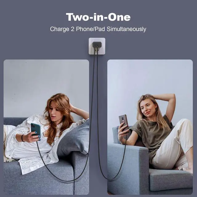 Alt view image 3 of 6 - KEHIPI USB C Fast Wall Charger,USB C Charging Block 2Pack with 6FT USB C Cables,Compatible with Phone 16/15/15 Plus/15 Pro/15 Pro Max/Galax S24/S23/S22 and More,Black