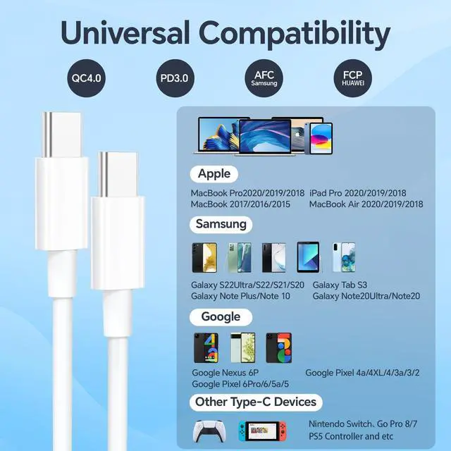 Alt view image 7 of 7 - KEHIPI 60W USB C to USB C Cable 2 Pack 10ft USB C Charger Cable for Android/Phone/Laptop, Type C Fast Charging Cable C Charger Cord Compatible with iPhone 16/15/Pro/Max/Plus/iPad Pro/Air/Samsung