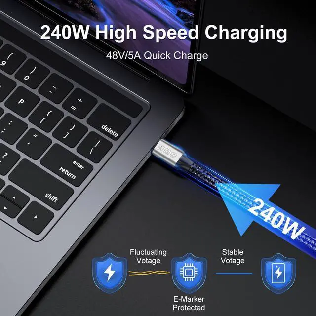 Alt view image 4 of 7 - KEHIPI 240W Thunderbolt 4 Cablle 6ft USB C Thunderbolt 4 Cable Monitor Cable Supports 40Gbps Data Transfer and Single 8K/Dual 4K Video Compatible with Thunderbolt 4/3 Monitor, Hub, Docking Stations