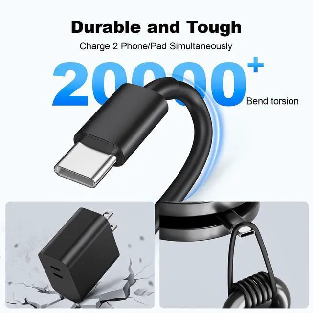 Alt view image 5 of 6 - KEHIPI USB C Fast Wall Charger,USB C Charging Block 2Pack with 6FT USB C Cables,Compatible with Phone 16/15/15 Plus/15 Pro/15 Pro Max/Galax S24/S23/S22 and More,Black