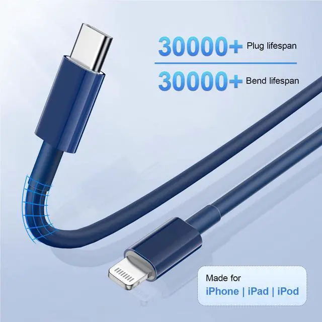 Alt view image 3 of 7 - KEHIPI USB C to ightning Cable 2Pack 10FT for iPhone Fast Charger CableMFi Certified Type C to ightning Charging Cord Compatible with iPhone 14 13 13 Pro Max 12 12 Pro Max 11 XS XR X 8 iPad, Blue