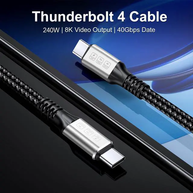 Alt view image 3 of 7 - KEHIPI 240W Thunderbolt 4 Cablle 6ft USB C Thunderbolt 4 Cable Monitor Cable Supports 40Gbps Data Transfer and Single 8K/Dual 4K Video Compatible with Thunderbolt 4/3 Monitor, Hub, Docking Stations