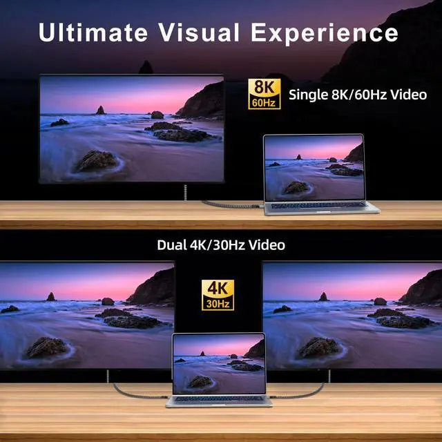 Alt view image 7 of 7 - KEHIPI 240W Thunderbolt 4 Cablle 6ft USB C Thunderbolt 4 Cable Monitor Cable Supports 40Gbps Data Transfer and Single 8K/Dual 4K Video Compatible with Thunderbolt 4/3 Monitor, Hub, Docking Stations