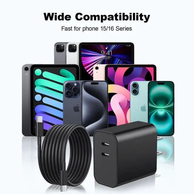 Alt view image 6 of 6 - KEHIPI USB C Fast Wall Charger,USB C Charging Block 2Pack with 6FT USB C Cables,Compatible with Phone 16/15/15 Plus/15 Pro/15 Pro Max/Galax S24/S23/S22 and More,Black