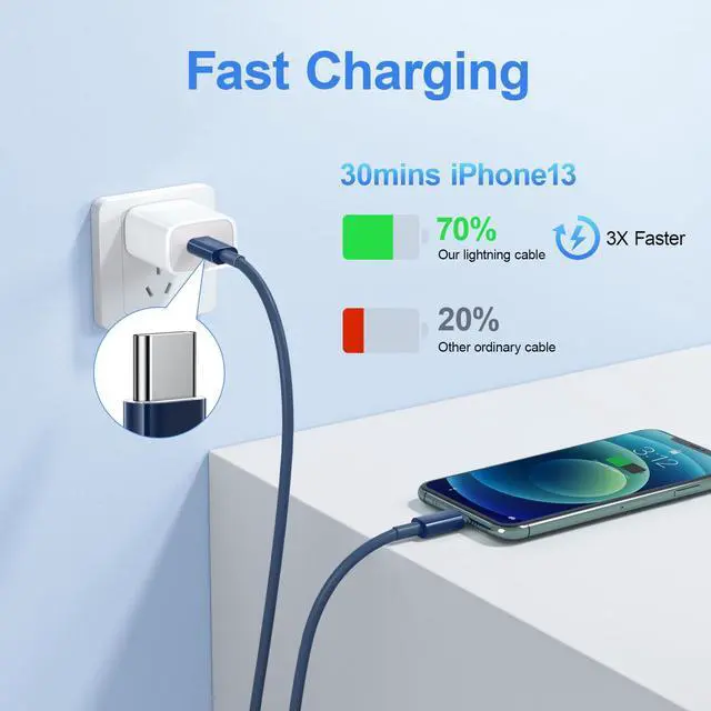 Alt view image 2 of 7 - KEHIPI USB C to ightning Cable 2Pack 10FT for iPhone Fast Charger CableMFi Certified Type C to ightning Charging Cord Compatible with iPhone 14 13 13 Pro Max 12 12 Pro Max 11 XS XR X 8 iPad, Blue