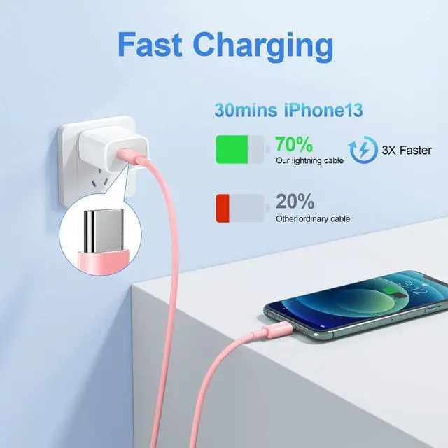 Alt view image 2 of 7 - KEHIPI USB C to ightning Cable 2Pack 6FT for iPhone Fast Charger CableMFi Certified Type C to ightning Charging Cord Compatible with iPhone 14 13 13 Pro Max 12 12 Pro Max 11 XS XR X 8 iPad, Pink
