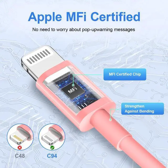 Alt view image 4 of 7 - KEHIPI USB C to ightning Cable 2Pack 6FT for iPhone Fast Charger CableMFi Certified Type C to ightning Charging Cord Compatible with iPhone 14 13 13 Pro Max 12 12 Pro Max 11 XS XR X 8 iPad, Pink