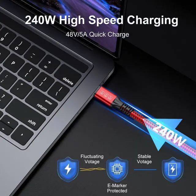 Alt view image 3 of 7 - KEHIPI Thunderbolt 4 Cable 6.6ft, USB C Thunderbolt 4 Monitor Cable, 40Gbps Data Transfer, Single 8K/Dual 4K Video, Compatible With Thunderbolt 4/3 Monitor, Hub, Docking Stations - Red