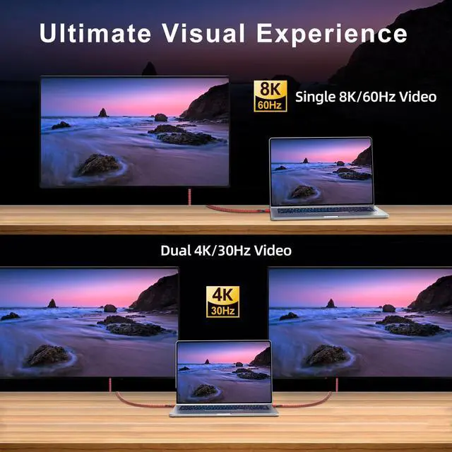 Alt view image 5 of 7 - KEHIPI Thunderbolt 4 Cable 6.6ft, USB C Thunderbolt 4 Monitor Cable, 40Gbps Data Transfer, Single 8K/Dual 4K Video, Compatible With Thunderbolt 4/3 Monitor, Hub, Docking Stations - Red