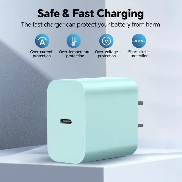 Alt view image 3 of 7 - KEHIPI Fast Charging for 15/16, 3Pack 20W Fast Chargers Block with 60W 6ft/10ft Long USB C to USB-C Cable,Compatible with Phone 16/16 Plus/16 Pro/16 Pro Max/Phone 15/15 Pro Max,Blue