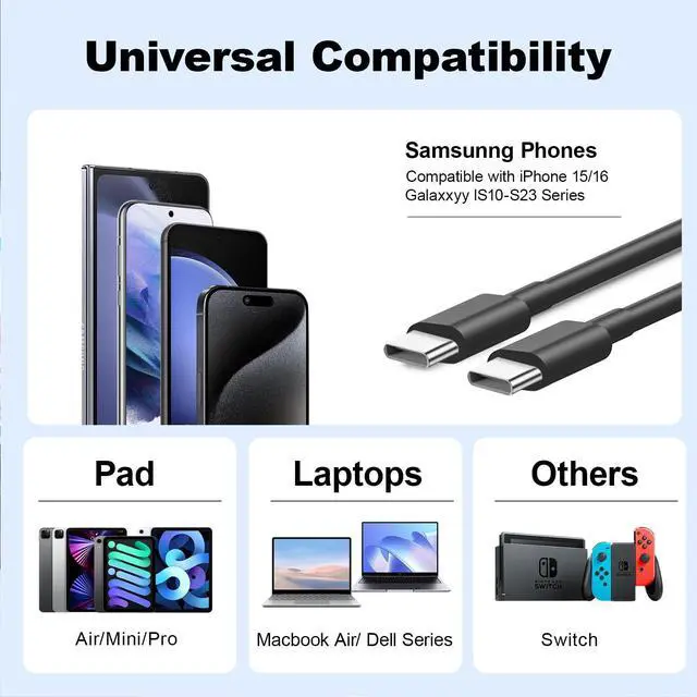 Alt view image 6 of 7 - KEHIPI USB C to USB C Cable(2-Pack),20W Wall Charger Block Type C Charging Cord Fast Charge 6FT/10FT Long Compatible with Phone 17 16/15/15 Plus/15 Pro/15 Pro Max/Galax S24/S23/S22 and More,Black