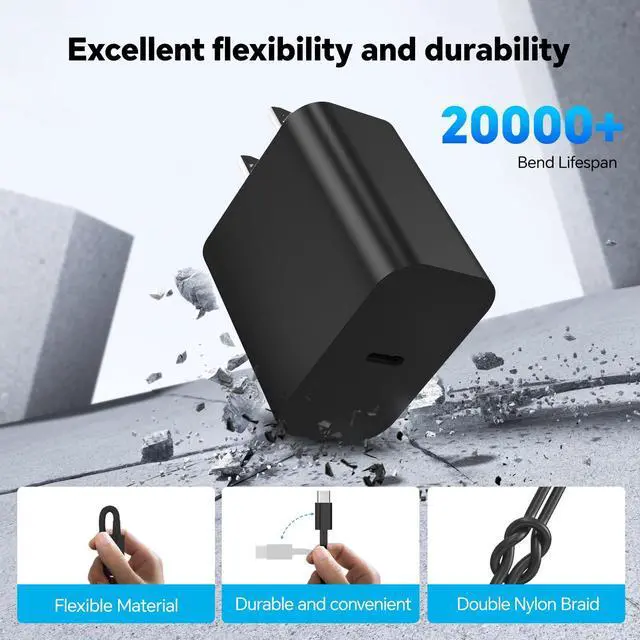 Alt view image 5 of 7 - KEHIPI USB C to USB C Cable(2-Pack),20W Wall Charger Block Type C Charging Cord Fast Charge 6FT/10FT Long Compatible with Phone 17 16/15/15 Plus/15 Pro/15 Pro Max/Galax S24/S23/S22 and More,Black