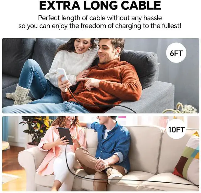 Alt view image 7 of 7 - KEHIPI USB C to USB C Cable(2-Pack),20W Wall Charger Block Type C Charging Cord Fast Charge 6FT/10FT Long Compatible with Phone 17 16/15/15 Plus/15 Pro/15 Pro Max/Galax S24/S23/S22 and More,Black