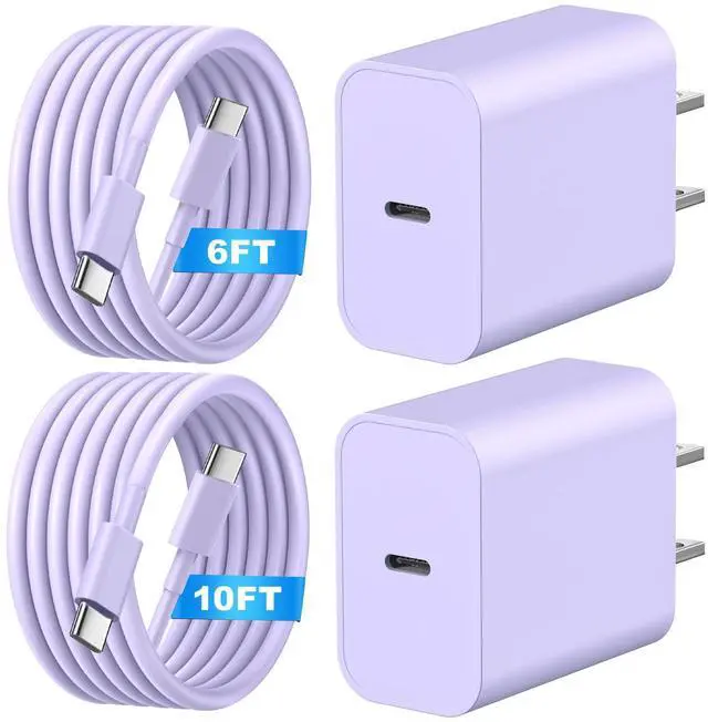 Main image of KEHIPI  Fast Charger for Phone 16/15 Charger,2 Pack Type C Wall Charger Block with 2 Pack 6FT/10FT Long USB C to USB C,for Phone 16/15/Max/Pro,Pad,for Swiitchh,Samsunngg,Purple