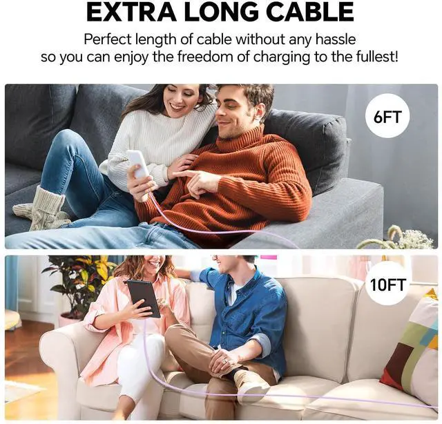 Alt view image 7 of 7 - KEHIPI  Fast Charger for Phone 16/15 Charger,2 Pack Type C Wall Charger Block with 2 Pack 6FT/10FT Long USB C to USB C,for Phone 16/15/Max/Pro,Pad,for Swiitchh,Samsunngg,Purple