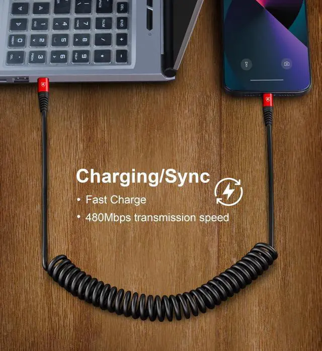 Alt view image 5 of 7 - KEHIPI USB C to Lightning Cable 6FT 2Pack, Coiled iPhone Charger USB C Fast Charging for Car Short iPhone Cord for iPhone14/13/12/11 Pro Max/iPad/CarPlay-Red