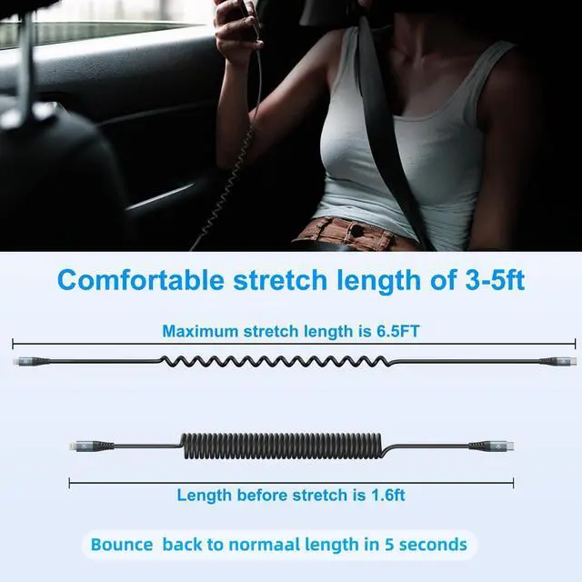 Alt view image 7 of 7 - KEHIPI USB Type C to Lightning Cable 6FT 2Pack, Coiled iPhone Charger Fast Charging for CarPaly Short USBC iPhone Cord for iPhone14/13/12/11 Pro Max/iPad/CarPlay-Black